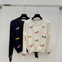 Autumn And Summer New Round-neck Pullover Dog Embroidery Knitted Sweater Long Sleeve