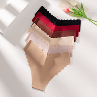 Simple Seamless Ice Silk Underwear With Wavy Edges V-Waist Comfortable Thong
