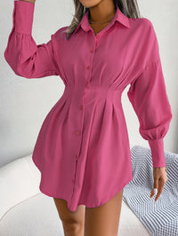 Women  Casual Lantern Sleeve Tie Waist Asymmetric Shirt Dress