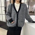 Women's Wool Contrast Color Knitted Sweater Cardigan V-neck