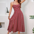 Womens Printed Split Backless Strap Dress