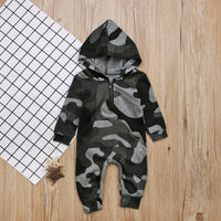 Boys' Long-sleeved Hooded Camouflage Jumpsuit