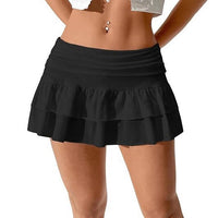Womens Y2K Pleated Mini Skirt Low-Waist Layered And Flowing