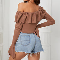 Ruffled-edge Long-sleeve T-shirt Figure-hugging Waist-cinching Base Layer