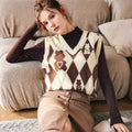 Knitted Vest Women's Rhombus V-neck Bandage Dress Sweater
