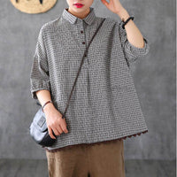 Retro Lace Loose Oversized Plaid Shirt