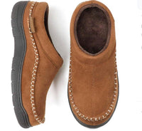 Mens Home Slippers With Non-Slip Warm Fleece-Lined Suede Upper