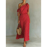 Polka-dot Off-shoulder One-shoulder Womens Dress