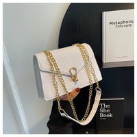 Womens Solid-Color Versatile Crocodile-Print Chain Crossbody Bag