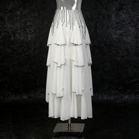 New Arrival Elegant Black And White Contrast Color Long Dress With Tiered Ruffle Hem For Women