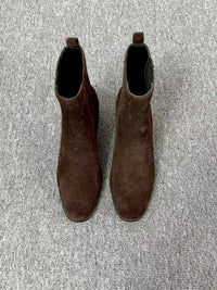 Mid-heel Chunky-heel Retro Square-toe Matte Leather Womens Boots