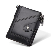 Double Zipper Buckle Leather Men's Wallet With Anti-theft Brush