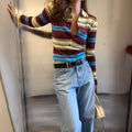 Retro-collar Slimming Versatile Striped Sweater