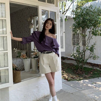 Versatile White Long-sleeve Shirt With An Asymmetric Edgy Design