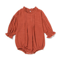 Long-sleeved Children's Pajamas Plain Linen Romper