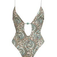 Sexy Deep V One-piece Swimsuit Female Summer Hot Girl Printed Lace Up Backless Swimsuit
