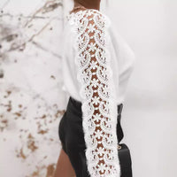Elegant Boat-neck Lace Stitching Sleeve Knitted Sweater