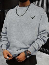 Men's Autumn Leisure Coat Cotton Terry Long-sleeved Sweater Street Solid Color Round Neck Sweater