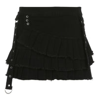 Metal Buckle Irregular Pleated Denim Skirt