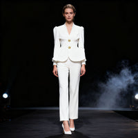 Retro Puff Sleeve Suit Two-Piece Set For Women