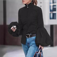 Stand Collar Puffy Sleeve Tup Cardigan Long Sleeve Lapel Shirt