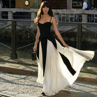 Strap Contrast Color Dress Chiffon Skirt Summer Holiday Women