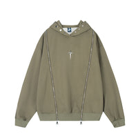 Two-way Zipper Stitching Velvet Padded Hooded Sweatshirt Men's