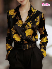 Women's Printed Long-Sleeve Satin Shirt