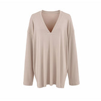Versatile Old Money Style V-Neck Loose-Fit Long-Sleeve