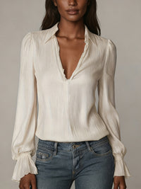 Fashionable And Elegant Long-Sleeve Solid-Color Casual Top For Women