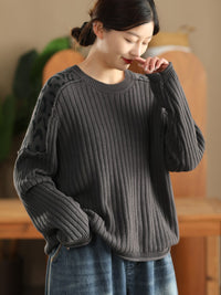 Artistic Casual Top Women's Fashionable Round Neck Cotton Pullover