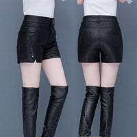 Fashion Loose Wide Leg Leather Shorts Women