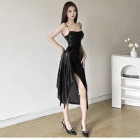 Womens Evening Gown Waist-Cinched Slit Strapless Dress