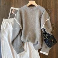 Outer Wear Loose Slimming Patchwork Knitwear Top