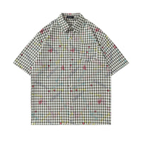 Loose Short Sleeve Plaid Shirt Men