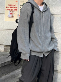 Mens AutumnWinter Knitted Sweater Jacket With Double Zippers And A Hood