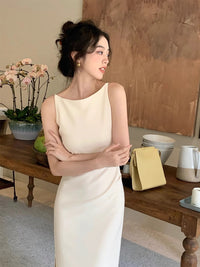 Off-shoulder Waist-cinched Slit Dress Feminine Elegant Figure-flattering Slip Dress