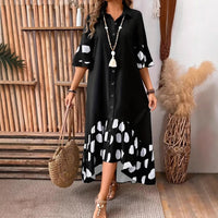 Fashionable Casual Patchwork Polka-Dot Long Shirt Dress For Women
