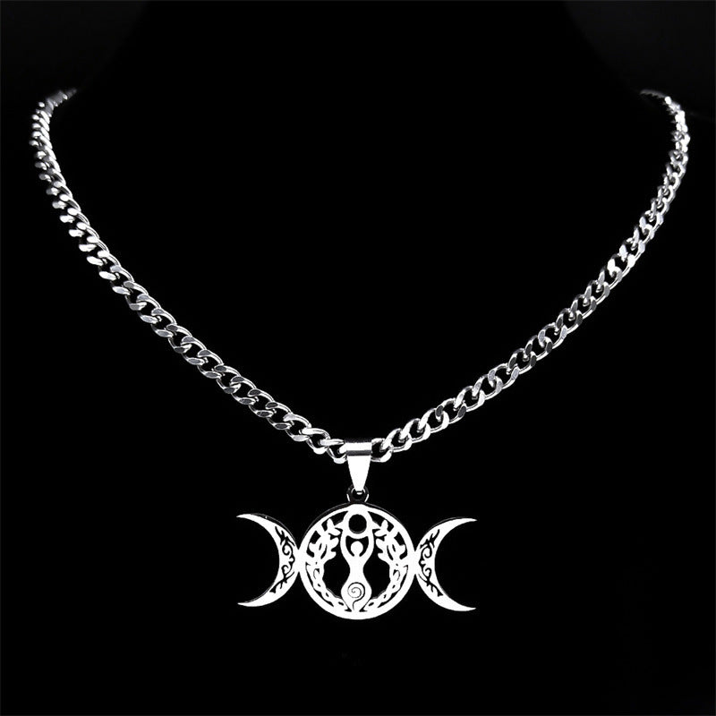 Triple Moon Celtic Knot Pendant Stylish Clavicle Necklace