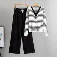 Fake Two-Piece Knitted Cardigan Top And Wide-Leg Pants Set