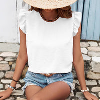 Women's Solid Color Round Neck Pullover Blouse With Ruffles