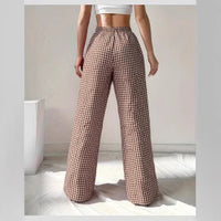 Women's Loose-fit Plaid Lace-up Casual Trousers