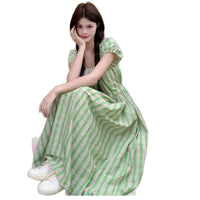 Green Plaid Drawstring Waist-Slimming Skirt