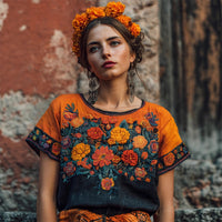 V-neck Elegant Artistic And Retro-style Short-sleeve Top