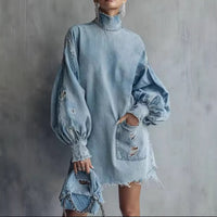 Plus-size Womens Long-sleeve Dress With Ripped Detailing