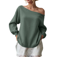 Women's Sweater Casual Solid Color Diagonal Collar