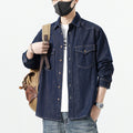 Simple Versatile Plus-Size Raw-Color Denim Shirt For Men