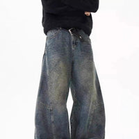 American Retro Distressed Deconstructed Washed Machete Jeans For Men And Women