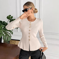 Women's Elegant Knitted Crew Neck Sweater Tweed-Look Chanel-Inspired Pullover