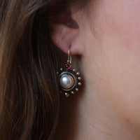 Round White Gold Inlaid Red Diamond Earrings